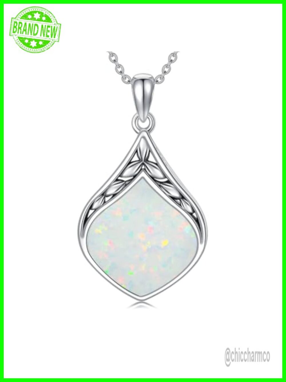 HPQQ Teardrop Necklace 925 Sterling Silver Opal Pendant 18+2 Inch Chain Jewelry
